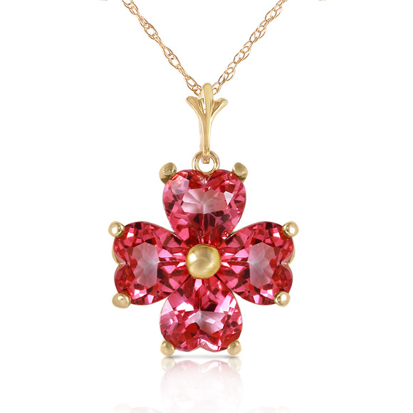 14K. SOLID GOLD NECKLACE WITH NATURAL PINK TOPAZ (Yellow Gold)